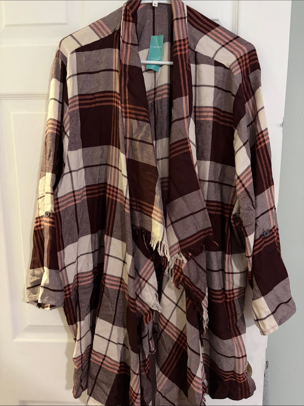 Plaid Open-Front Women’s Cardigan — Brown Cream